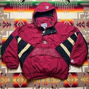 Vintage San Francisco 49ers Starter Pullover Jacket XL Hooded NFL Red Gold